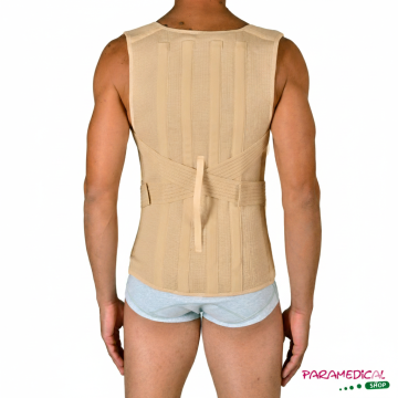 Vista posteriore di un corsetto correttivo con rinforzi sulla colonna e fasce incrociate - ParamedicalShop