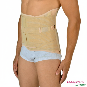 Tutore per zona lombare in tessuto traspirante beige, vista diagonale - ParamedicalShop