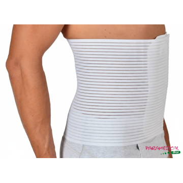 Supporto addominale bianco in tessuto elastico traspirante, vista laterale - ParamedicalShop
